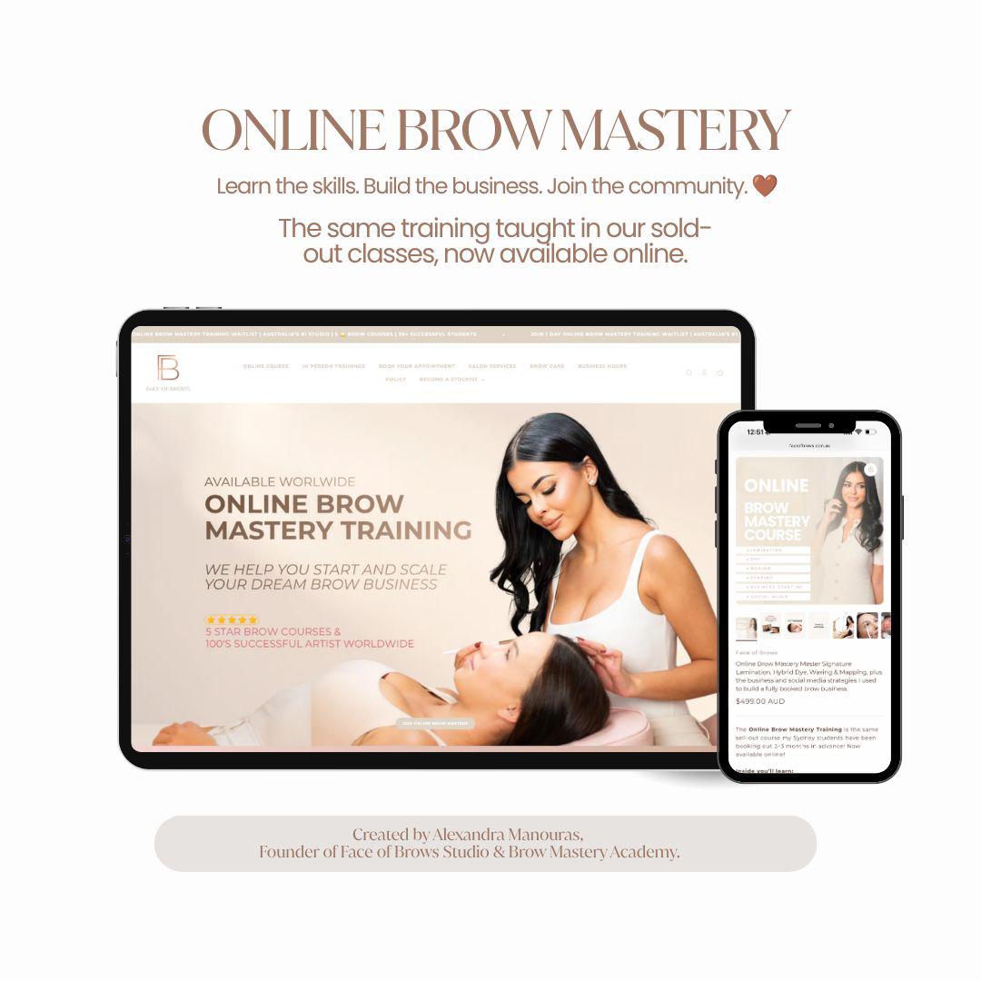 Online Brow Mastery Master Signature Lamination, Hybrid Dye, Waxing & Mapping, plus the business and social media strategies I used to build a fully booked brow business.