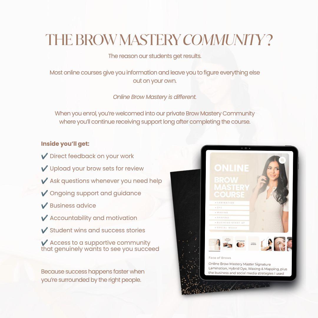Online Brow Mastery Master Signature Lamination, Hybrid Dye, Waxing & Mapping, plus the business and social media strategies I used to build a fully booked brow business.